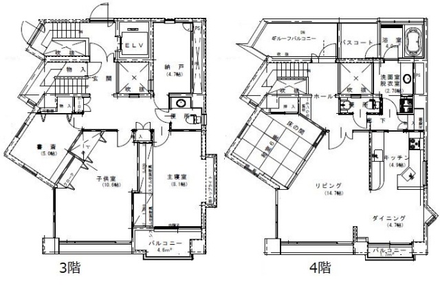 TANDEM平野ビル3F~4F 間取り図