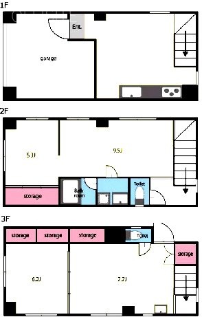 田川邸1F〜3F 間取り図