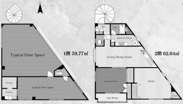 デビアス成城ビル1F～2F 間取り図