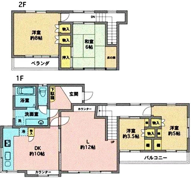 上鷺宮5丁目戸建1F∼2F 間取り図