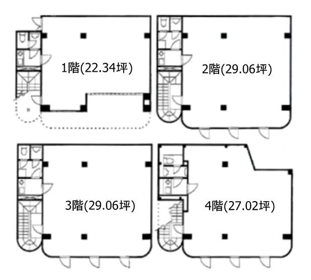 門前仲町北見ビル1F～4F 間取り図