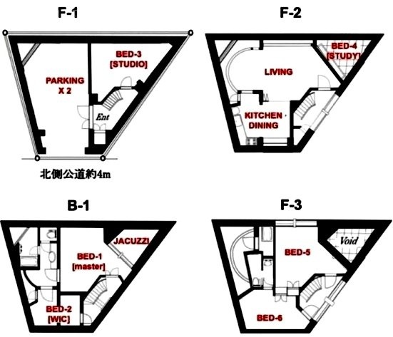 神山町戸建てB1F～3F 間取り図