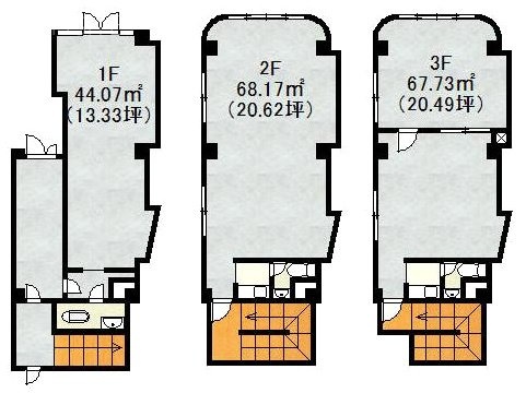 道玄坂1丁目事務所ビル1F～3F 間取り図