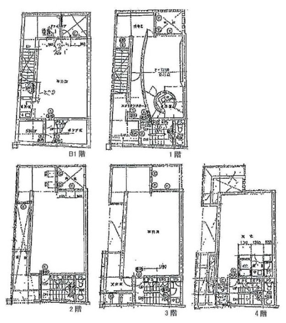 ニシカワビルB1F～4F 間取り図