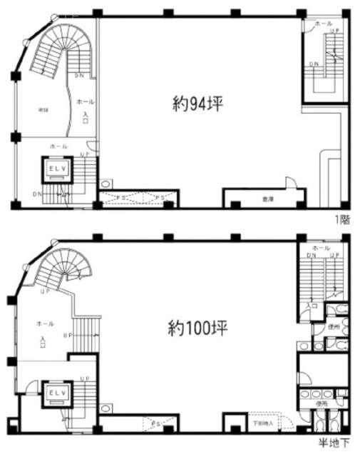 森島ビルⅡB1F～1F 間取り図