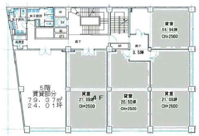 東越伯鷹(とうえつはくよう)ビル5F 間取り図