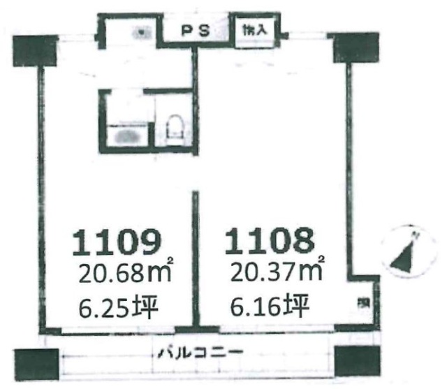 オリエント赤坂モートサイド1108・1109 間取り図