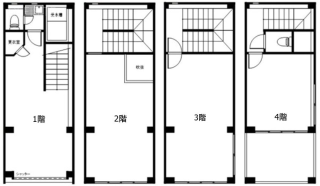 台東区上野四丁目ビル1F~4F 間取り図