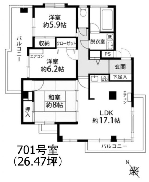 シティーコープ平沼701 間取り図