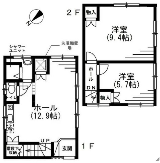 目黒区中町一丁目戸建1F~2F 間取り図