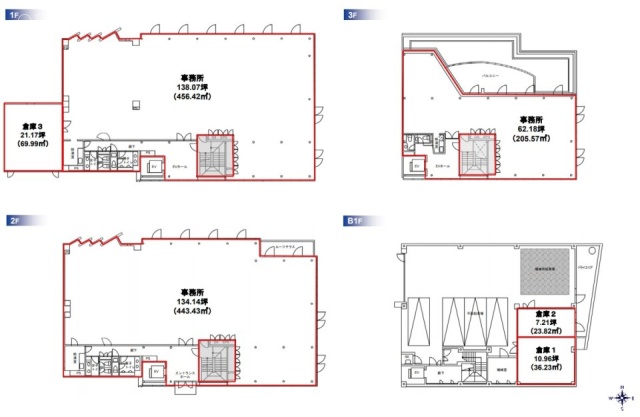 外苑オフィス1F～3F 間取り図