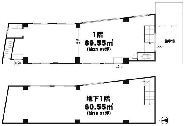 川俣ビルB1F～1F 間取り図