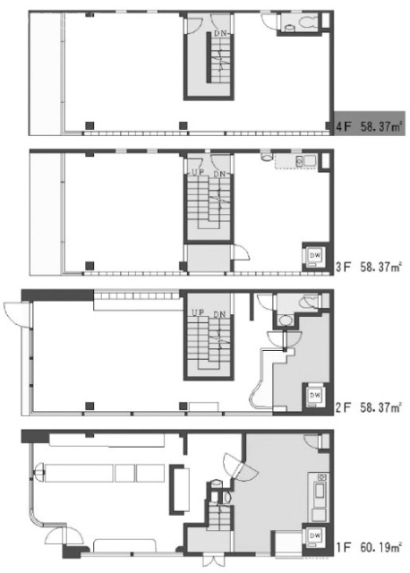 バルビゾン16ビル1F～4F 間取り図