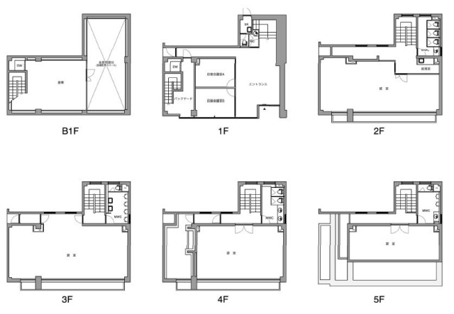 内神田3丁目一棟貸建物B1F～5F 間取り図