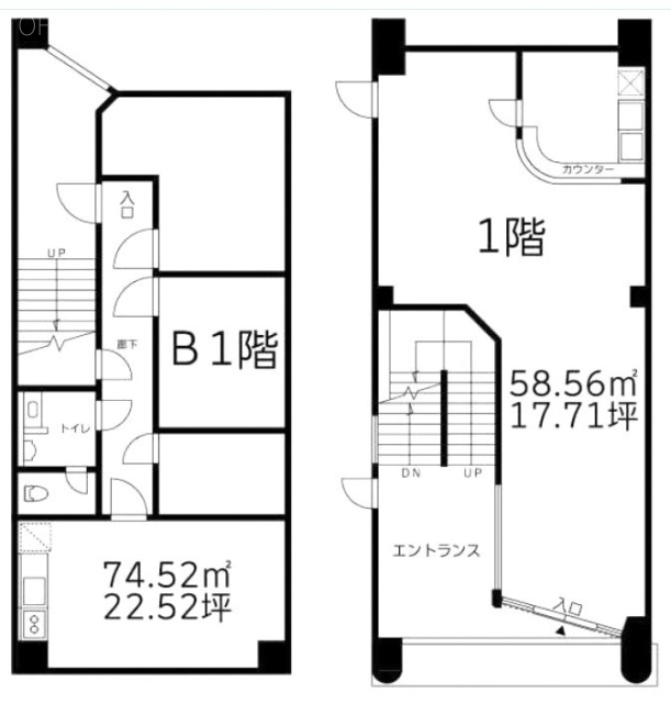 紺野ビルB1F～1F 間取り図