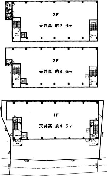 西台4丁目貸工場・倉庫ビル1F～3F 間取り図