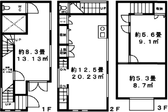 門前仲町貸事務所・店舗1F～3F 間取り図