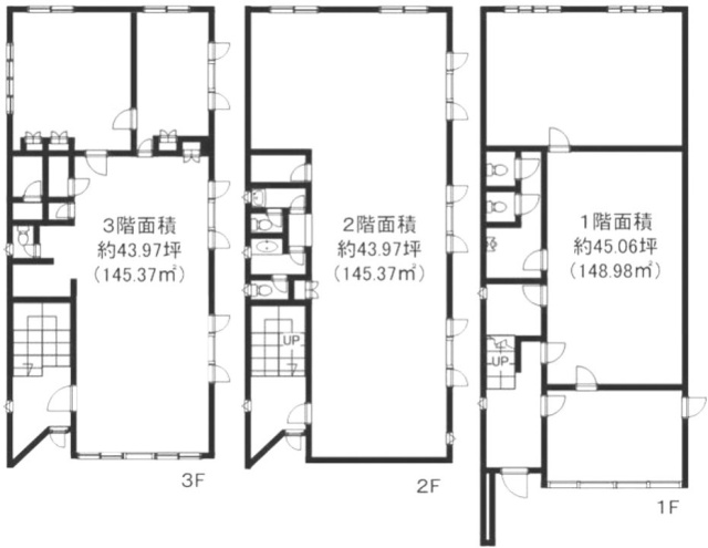 相模原市上鶴間本町一棟貸建物ビル1F～3F 間取り図