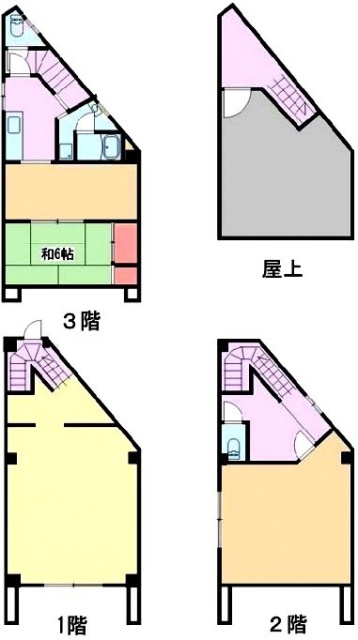 戸越5丁目貸店舗1F～3F 間取り図