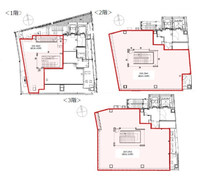 (仮)KCA渋谷プロジェクト1F～3F 間取り図