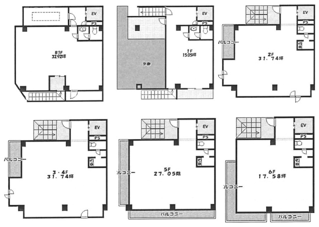 明王ビルB1F～6F 間取り図