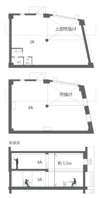 Urban Ebisu Studio(アーバンエビススタジオ)ビル3A-1、3A-2 間取り図
