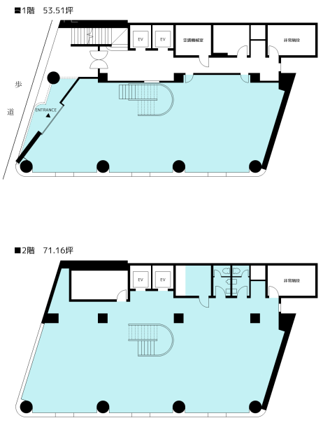 渋谷市野ビル1F～2F 間取り図