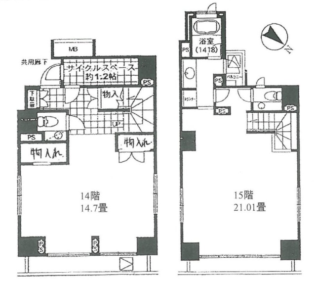 日本橋八重洲デュープレックスポーション14F～15F 間取り図