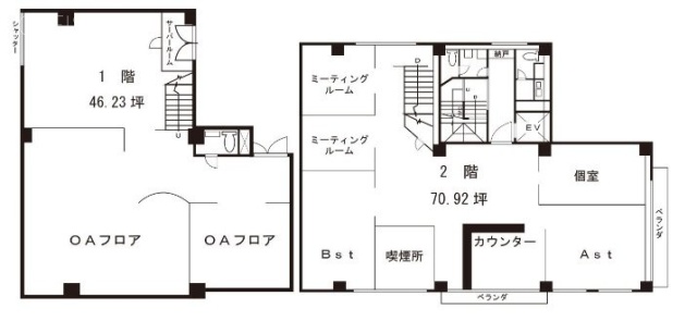 小池ビル1F～2F 間取り図