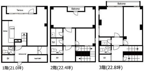 パークスクエア三田1F～5F 間取り図