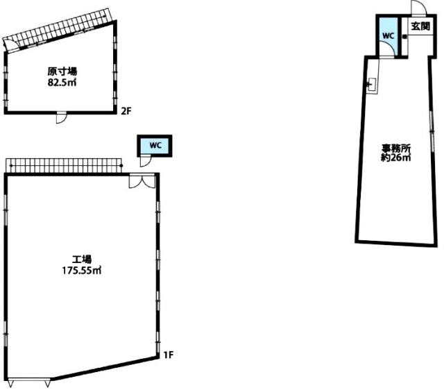 足立区新田1丁目貸工場・事務所1F～2F 間取り図