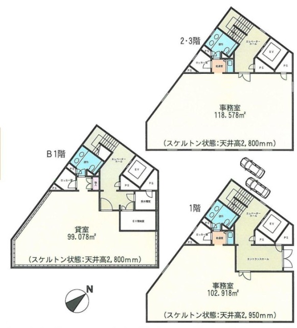 王子不動産青山ビルB1F～3F 間取り図