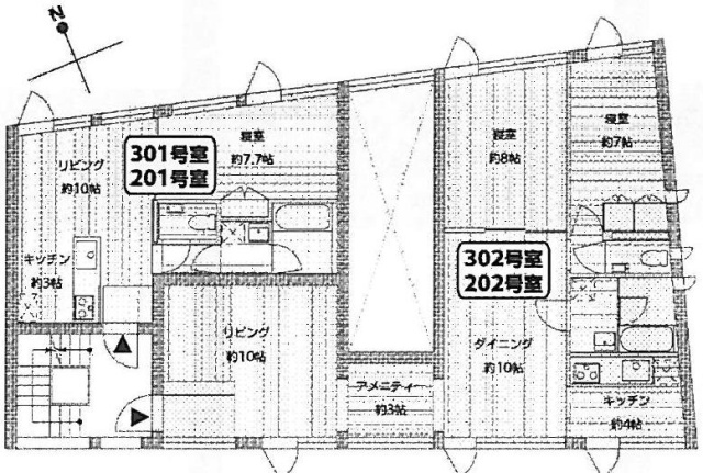 神宮前レジデンスビル2F～3F 間取り図