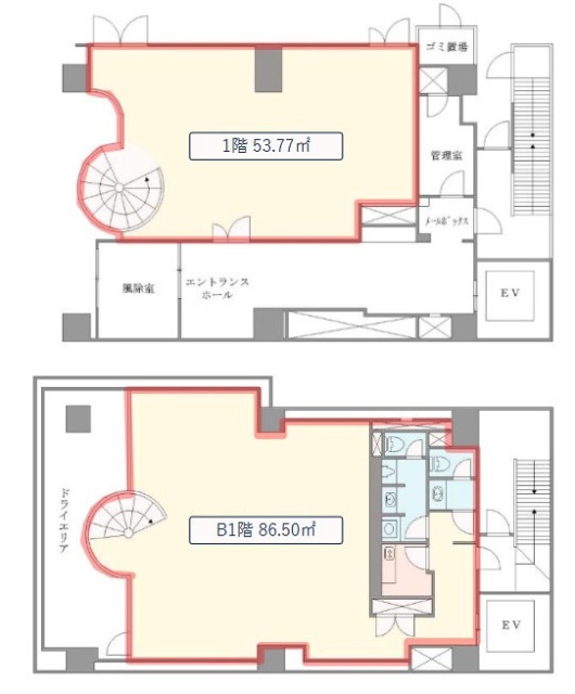 秋芳ビルB1F～1F 間取り図