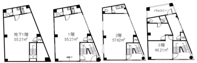 阿佐ヶ谷北6丁目ビルB1F～3F 間取り図