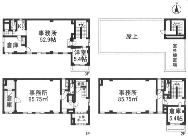 阿佐谷南3丁目オフィス1F～3F 間取り図