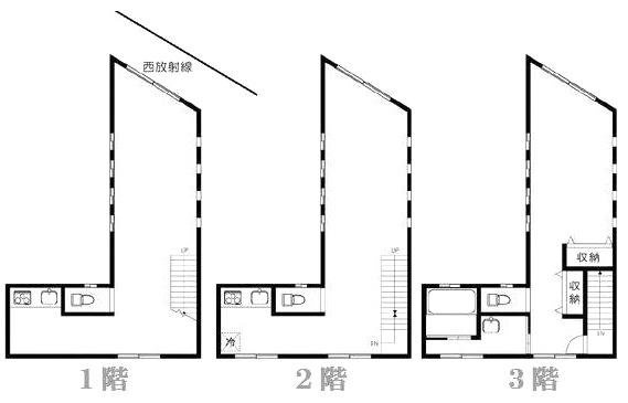 横山町ビル1F～3F 間取り図