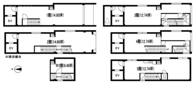 セキグチビル1F～5F 間取り図