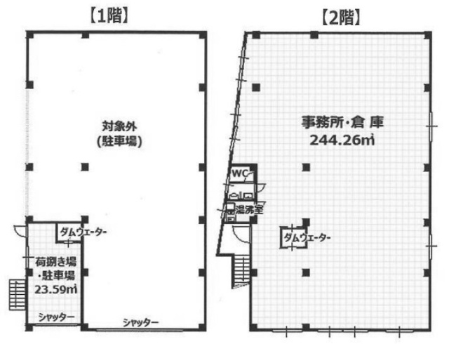 浜町倉庫事務所1F～2F 間取り図