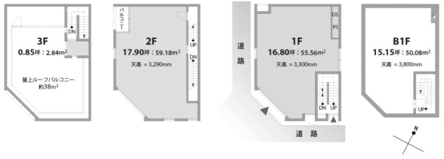 ランド六本木ビルB1F~3F 間取り図