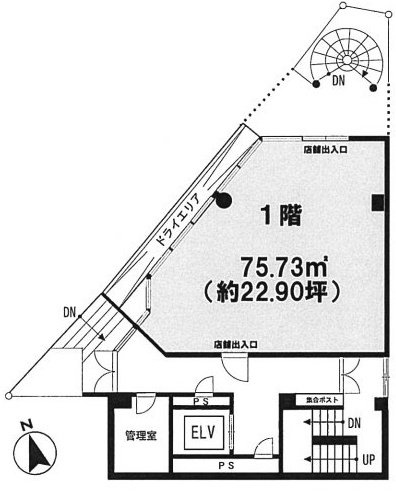 四谷4丁目32番4号ビル1F 間取り図