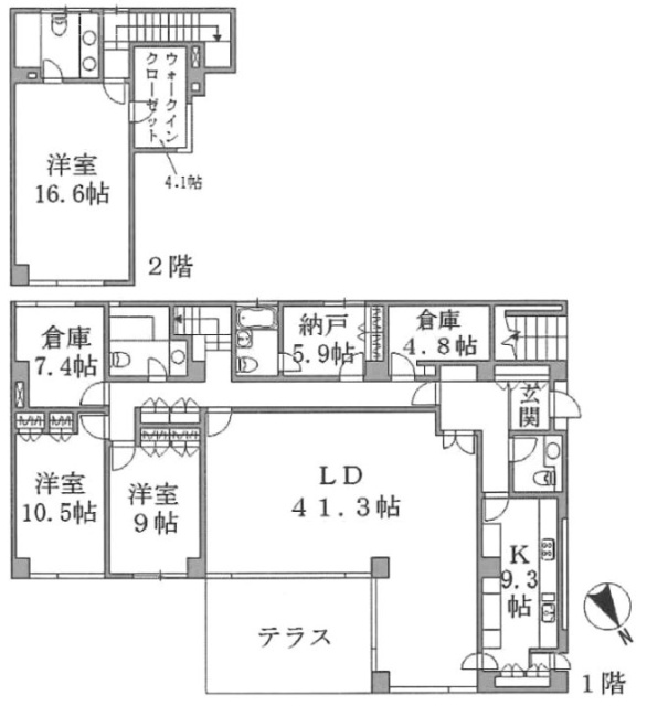 赤坂ヒルサイドハウスⅠ1F~2F 間取り図
