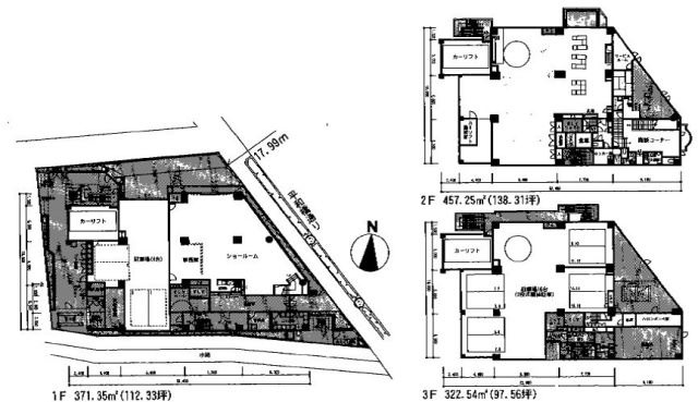 ショールームビル1F～3F 間取り図