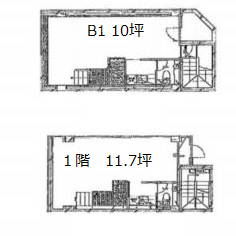 小島ビルB1F～1F 間取り図