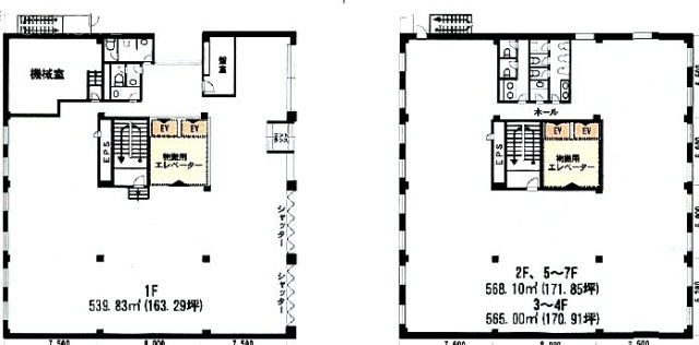 海岸3丁目ビル1F～7F 間取り図