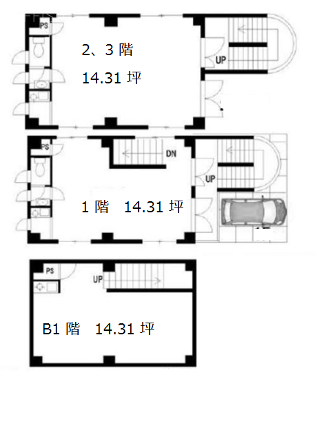 恵比寿NHビルB1F~3F 間取り図