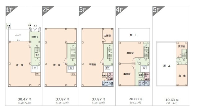矢田ビル1F～5F 間取り図