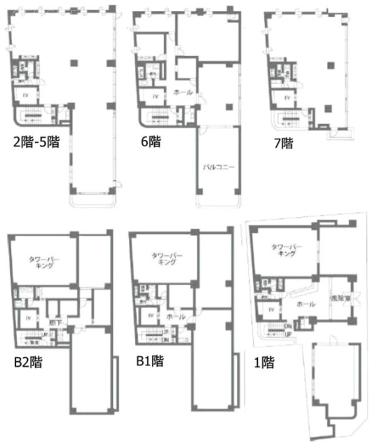 (仮)築地二丁目ビルB2F～7F 間取り図