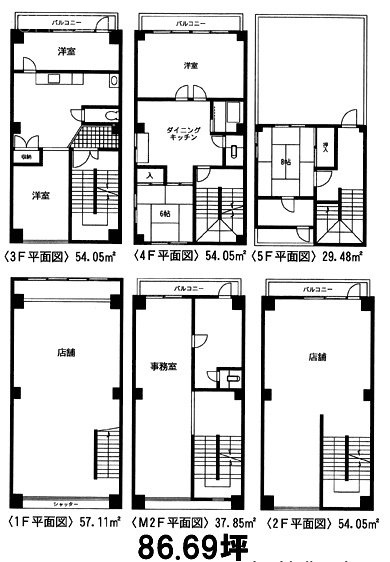 神田佐久間町ビル1F～5F 間取り図