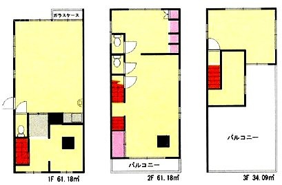 根岸5丁目ビル1F〜3F 間取り図